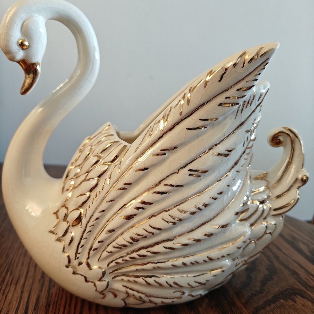 Elegant White and Gold Swan Sculpture